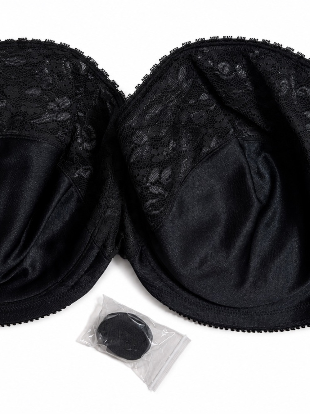 Strapless Black Lace Push-Up Bra with Removable Cups